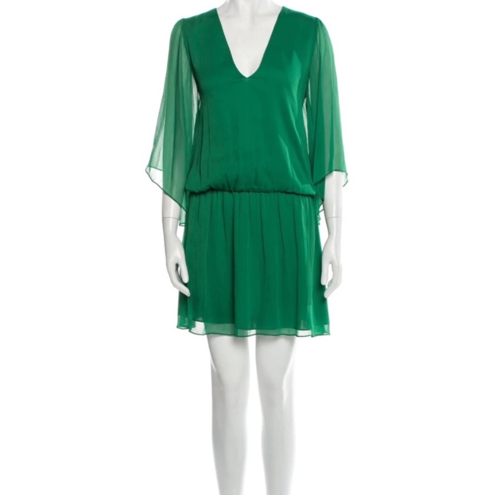 Alice & Olivia Green Drop Waist Mini Dress with Dolman Sleeves Sz S